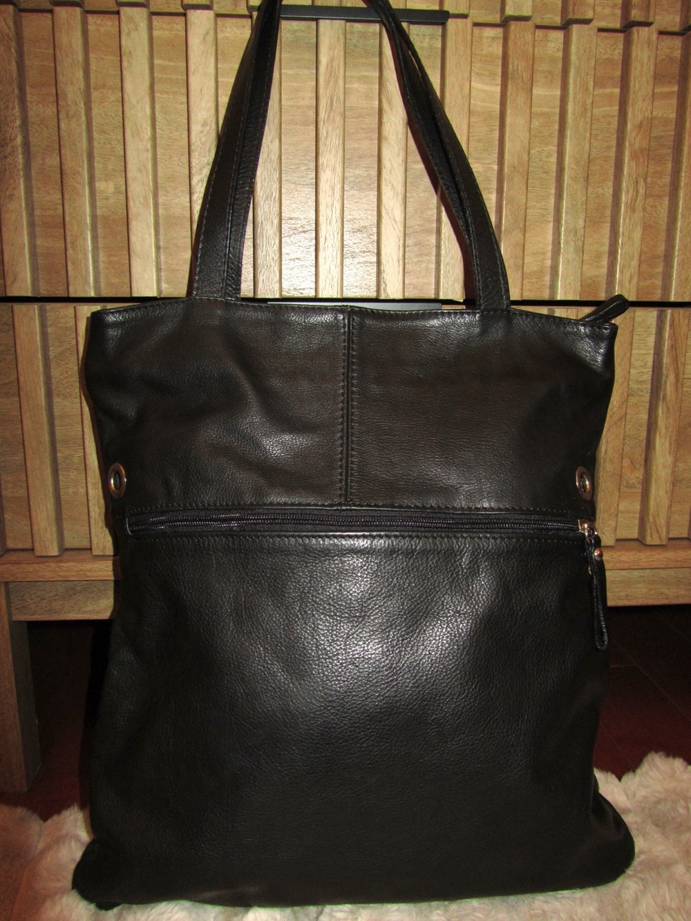 Vintage Black Leather Tote Bag - Real Italian Leather